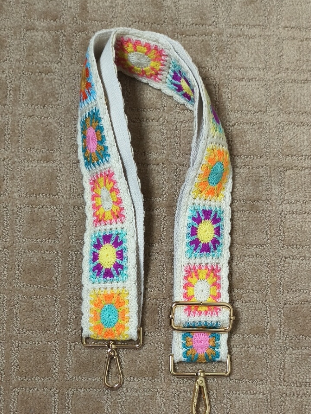Handmade Crochet Floral Strap - Colorful Adjustable Bag Strap